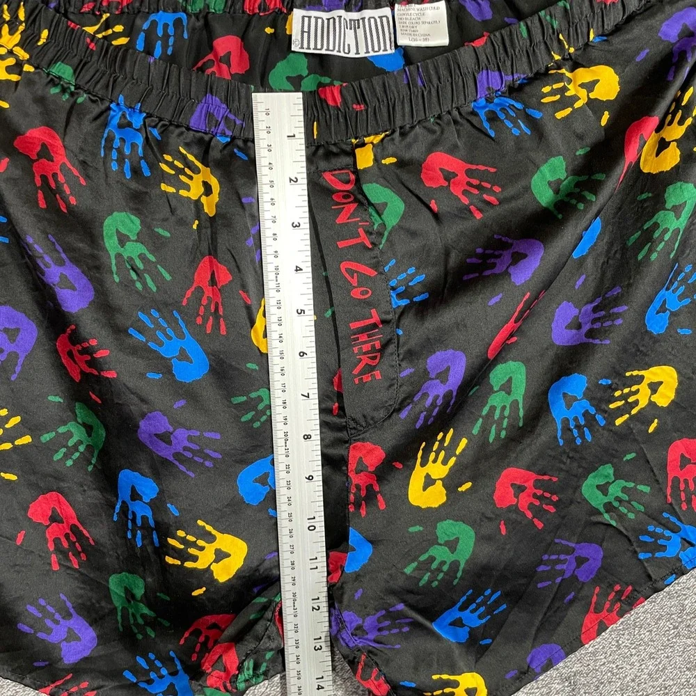 Addiction Boxer Shorts Mens L 100% Silk Black Handprint Novelty Don't Go There